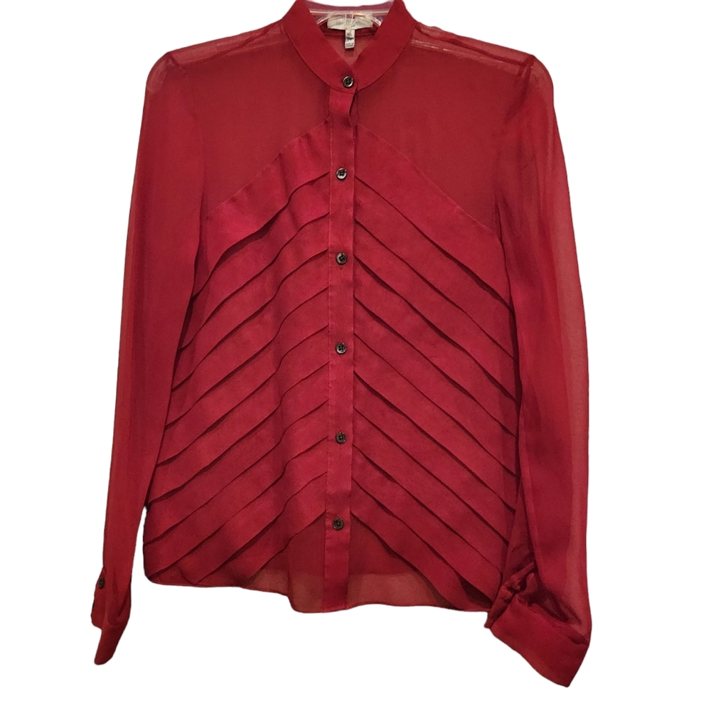 ADAM LIPPES Long Sleeve Red Sheer Button Down Silk Blouse Size XS